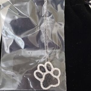 NEW Sterling Silver CZ Paw Print Pendant Necklace